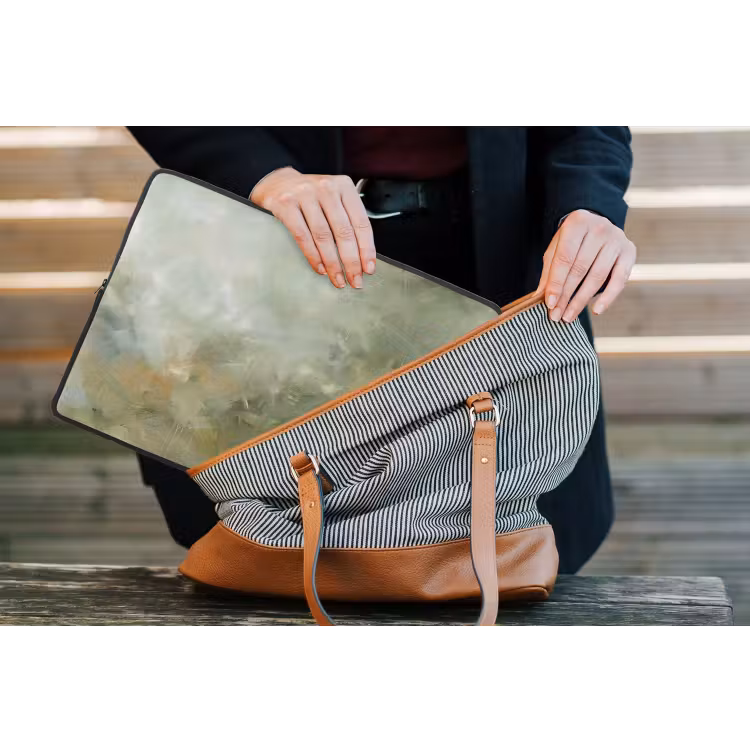 Abstract - Groen - Beige - Modern - Kunst laptophoes neopreen klein -tas