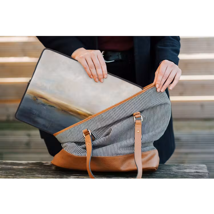 Abstract - Horizon - Water - Modern - Beige laptophoes neopreen klein -tas