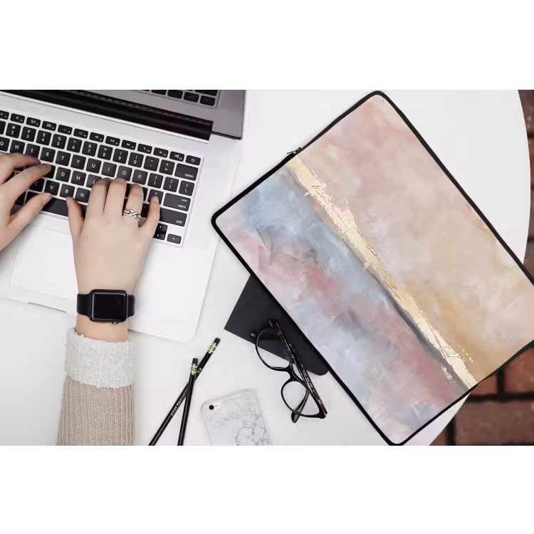 Abstract - Horizontaal - Kunst - Roze - Goud laptophoes neopreen klein -bureau
