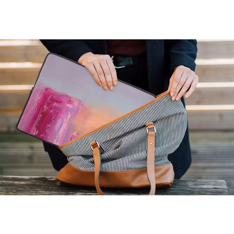 Abstract - Kleuren - Modern - Roze laptophoes neopreen klein -tas
