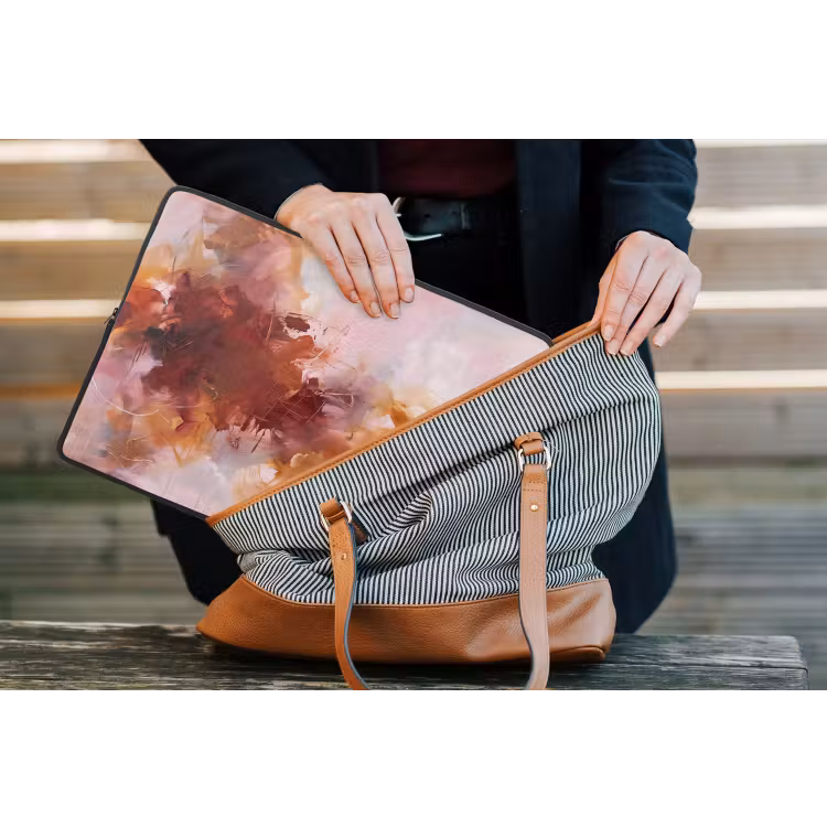 Abstract - Kleurrijk - Kunst - Modern - Roze-Rood laptophoes neopreen klein -tas