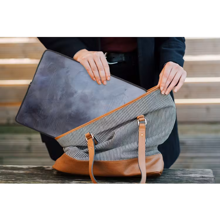 Abstract - Kwaststreken - Modern - Kunst - Grijs laptophoes neopreen klein -tas