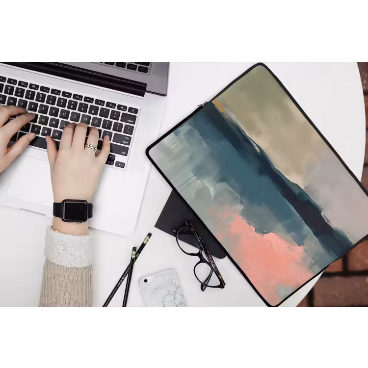 Abstract - Landschap - Kunst - Modern - Groen - Blauw laptophoes neopreen klein -bureau