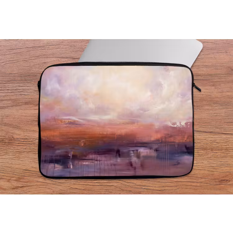 Abstract - Landschap - Modern - Paars - Oranje laptophoes neopreen klein -tafel