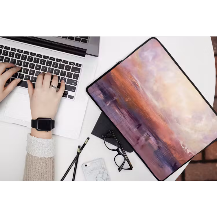 Abstract - Landschap - Modern - Paars - Oranje laptophoes neopreen klein -bureau