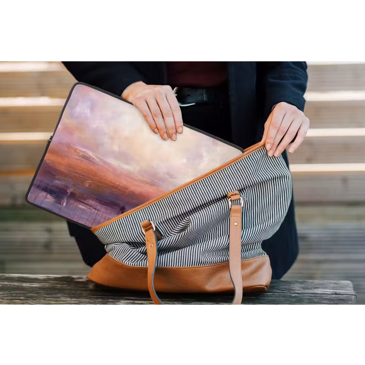 Abstract - Landschap - Modern - Paars - Oranje laptophoes neopreen klein -tas