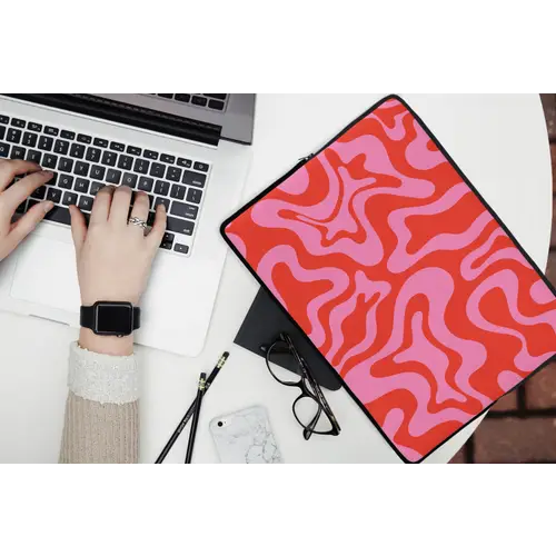 Abstract - Patroon - Rood - Roze - Minimalistisch laptophoes neopreen klein -bureau