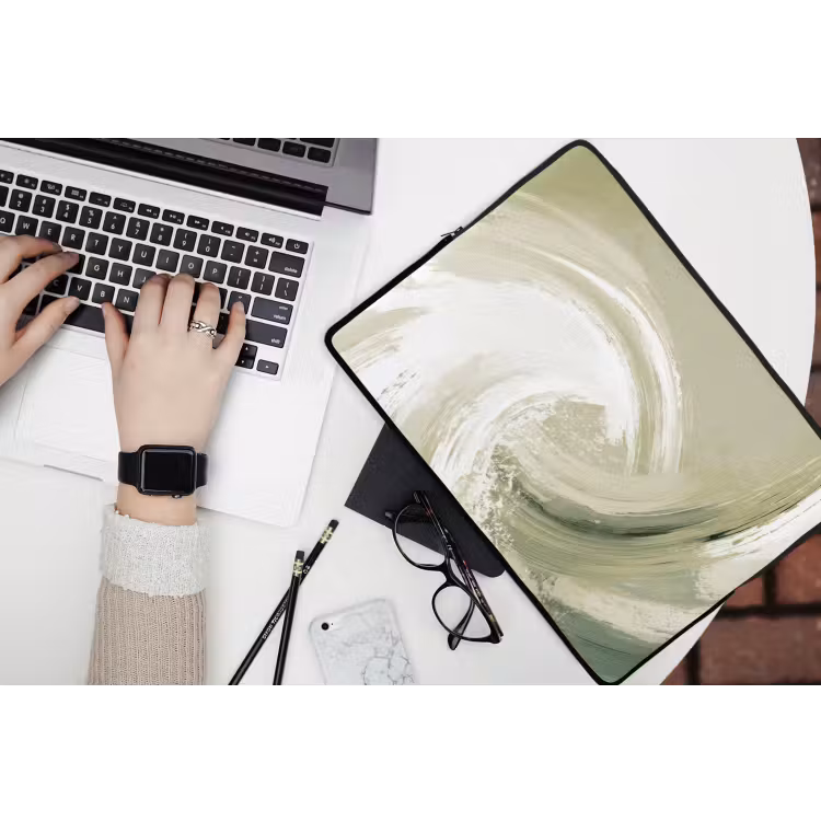 Abstract - Penseelstreken - Golven - Groen laptophoes neopreen klein -bureau
