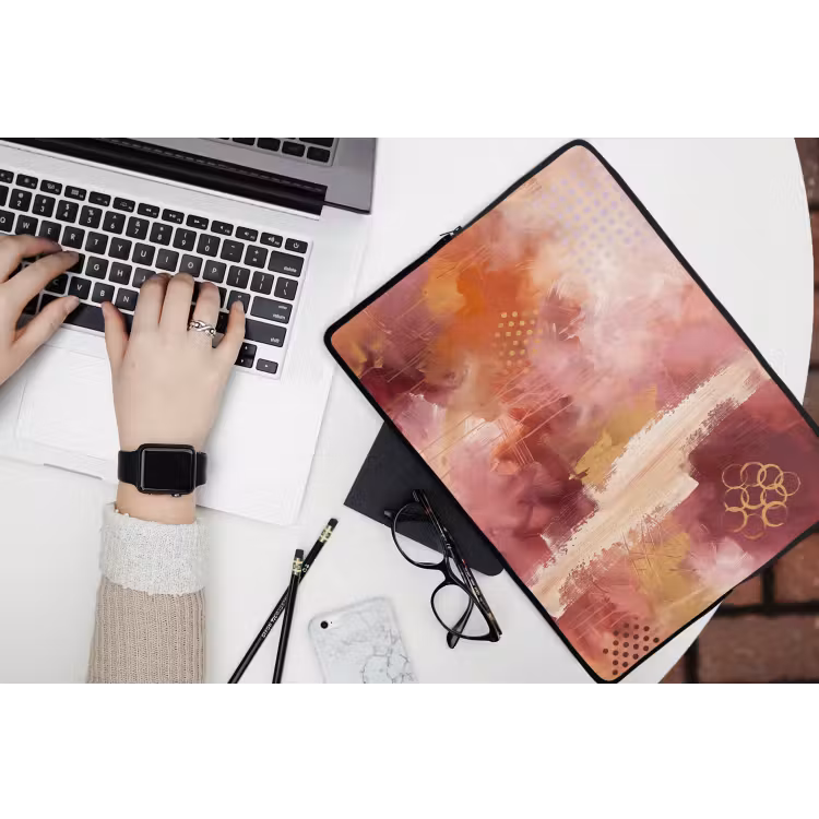 Abstract - Rood - Goud - Modern - Kunst laptophoes neopreen klein -bureau