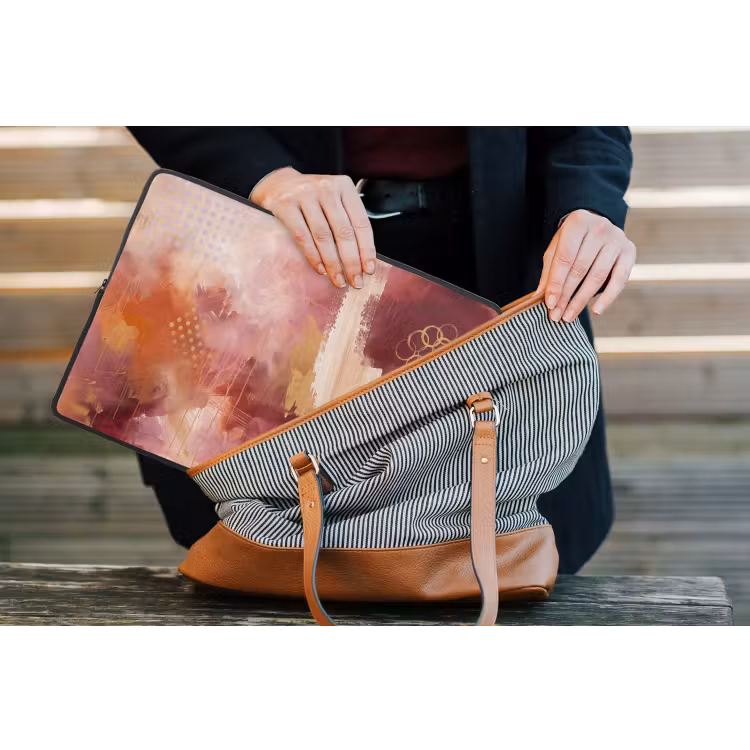 Abstract - Rood - Goud - Modern - Kunst laptophoes neopreen klein -tas