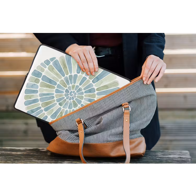 Abstract - Spiraal - Patroon - Modern - Blauw-Groen laptophoes neopreen klein -tas