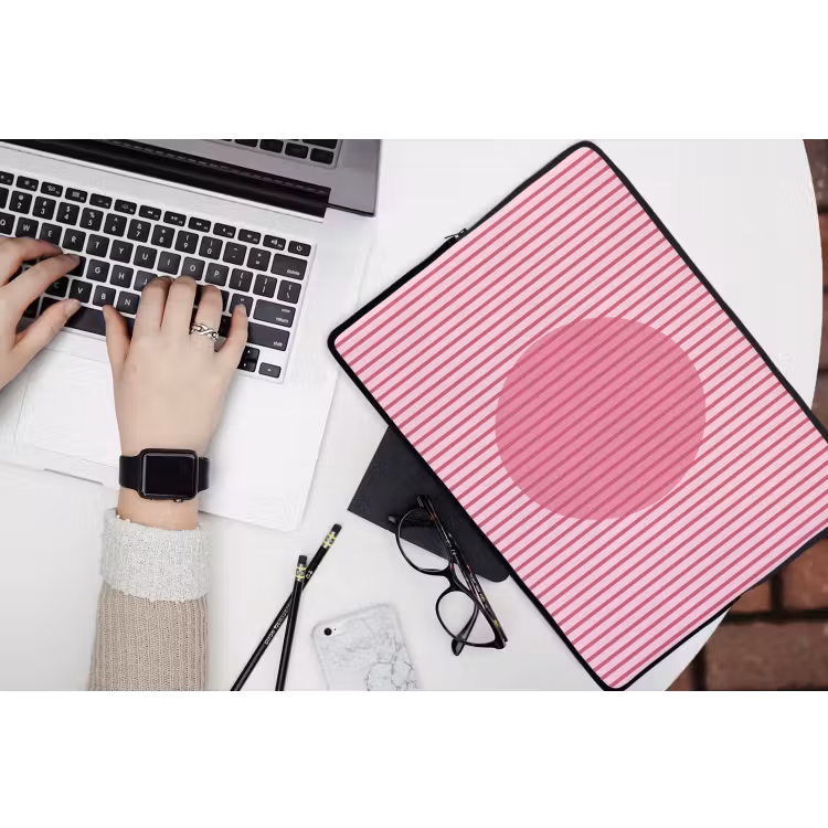 Abstract - Strepen - Ovaal - Roze - Modern laptophoes neopreen klein -bureau