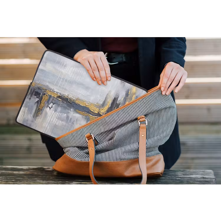 Abstract - Structuur - Goud - Grijs - Modern laptophoes neopreen klein -tas