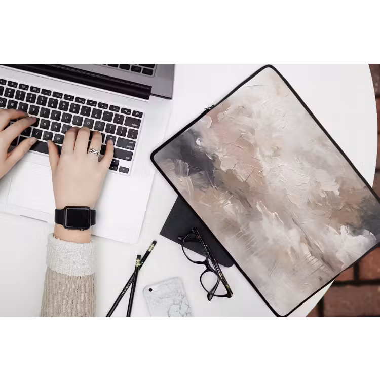 Abstract - Textuur - Kunst - Modern - Beige laptophoes neopreen klein -bureau