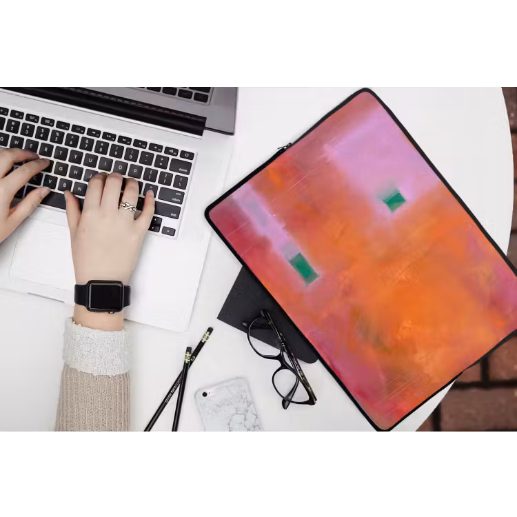 Abstract - Vlakken - Kunst - Modern - Oranje laptophoes neopreen klein -bureau