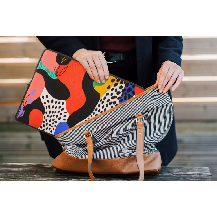 Abstract - Vormen - Kleuren - Stippen laptophoes neopreen klein -tas