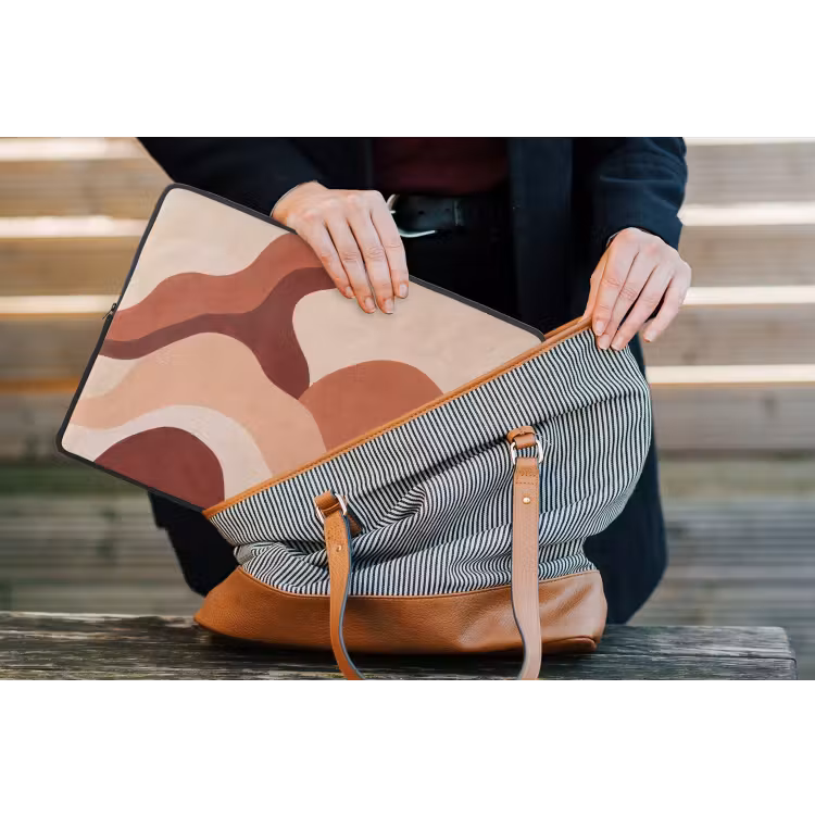 Abstract - Vormen - Organisch - Aardetinten - Modern laptophoes neopreen klein -tas