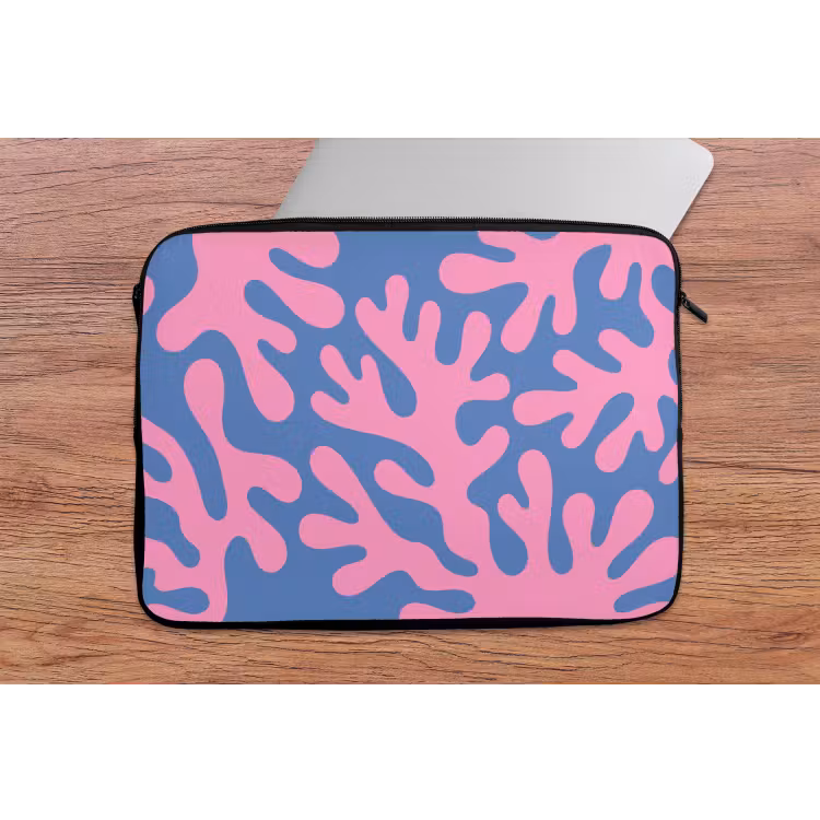 Abstract - Vormen - Roze - Blauw laptophoes neopreen klein -tafel