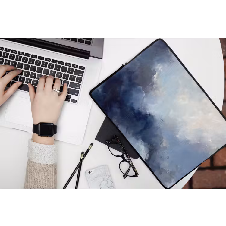 Abstract - Wolken - Modern - Blauw - Kunst laptophoes neopreen klein -bureau