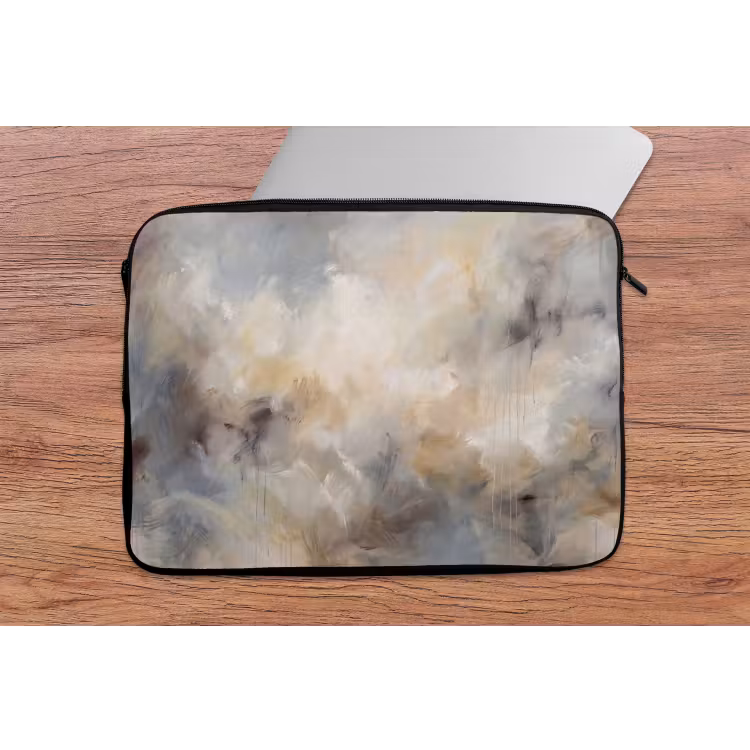 Abstract - Wolken - Sfeervol - Beige - Grijs laptophoes neopreen klein -tafel