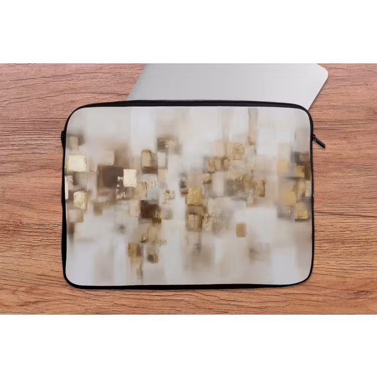 Abstracte vierkanten - Aardetonen - Mistig laptophoes neopreen klein -tafel
