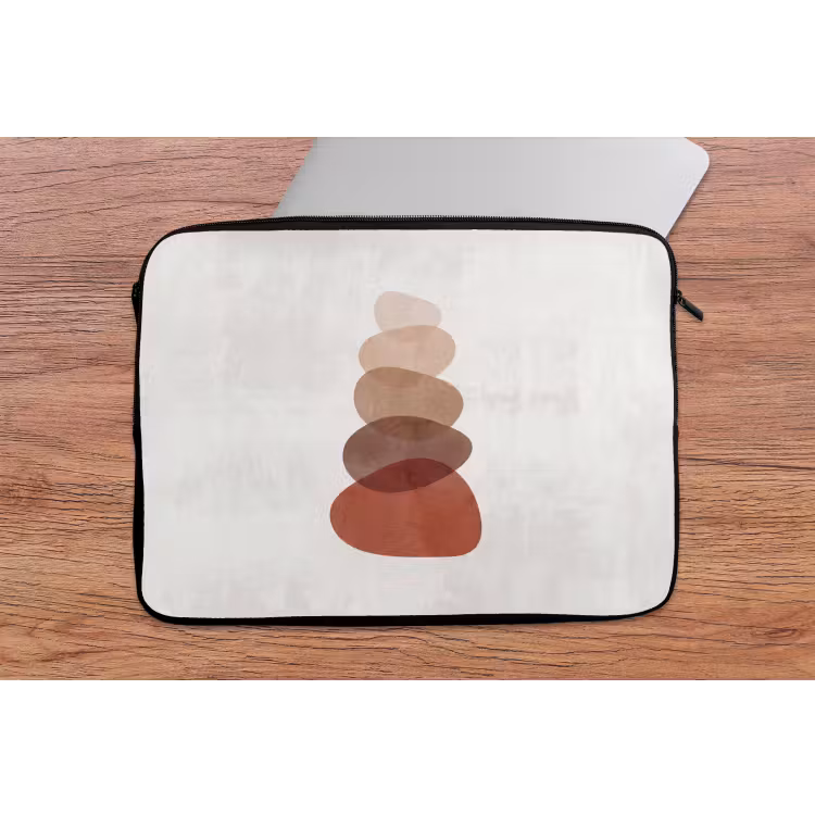 Abstractie - Gestapeld - Balans - Modern - Aardetinten laptophoes neopreen klein -tafel