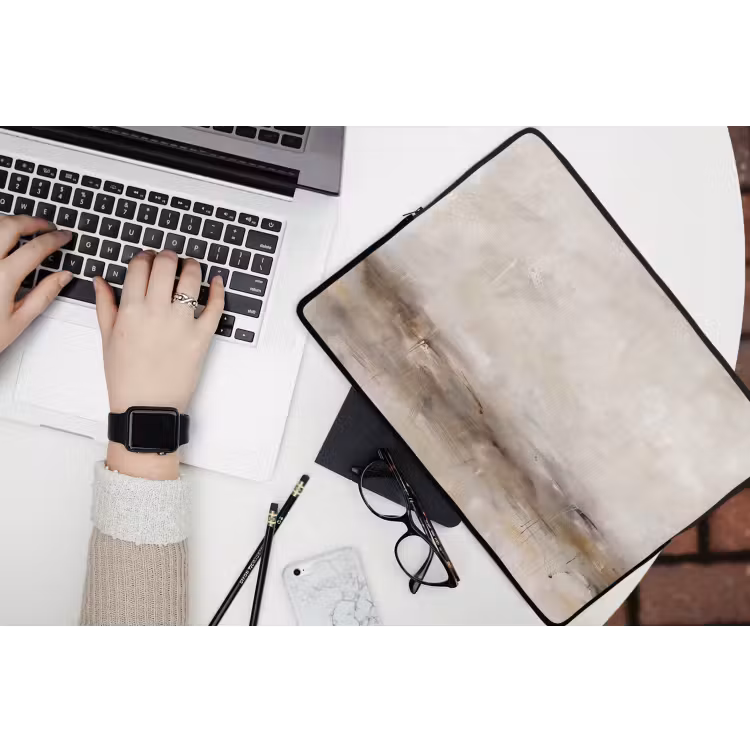 Abstrakt - Landschap - Modern - Beige - Kunst laptophoes neopreen klein -bureau