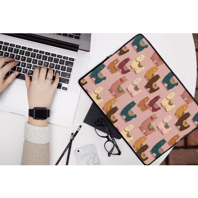Alpaca's - Patroon - Kleurrijk laptophoes neopreen klein 279 -bureau