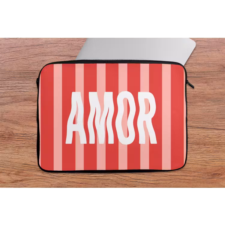 Amor - Strepen - Rood - Roze laptophoes neopreen klein -tafel