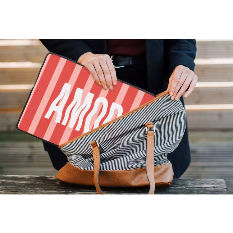 Amor - Strepen - Rood - Roze laptophoes neopreen klein -tas