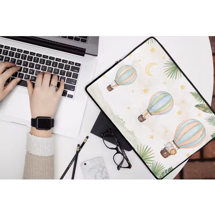 Aquarel - Luchtballonnen - Pastel laptophoes neopreen klein -bureau
