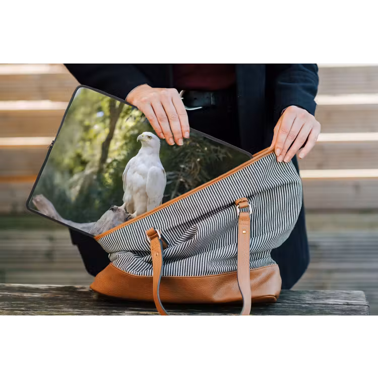 Arend - Hout - Wit - Planten laptophoes neopreen klein -tas