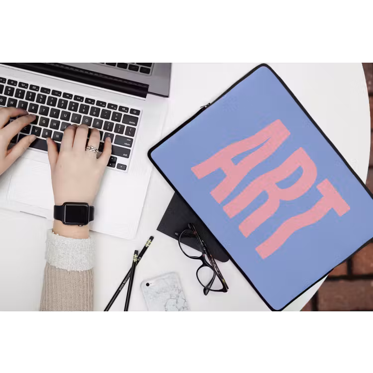 Art - Roze - Blauw laptophoes neopreen klein -bureau
