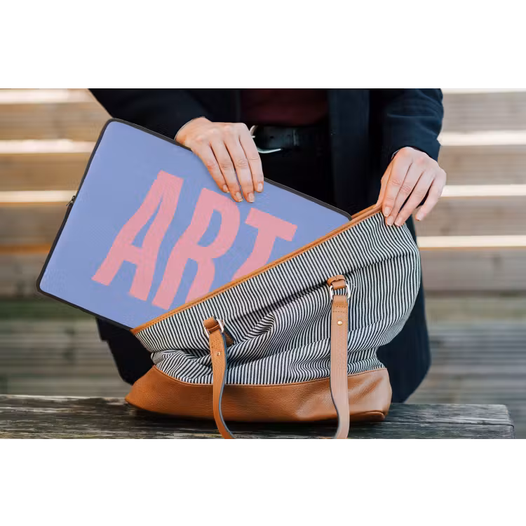 Art - Roze - Blauw laptophoes neopreen klein -tas