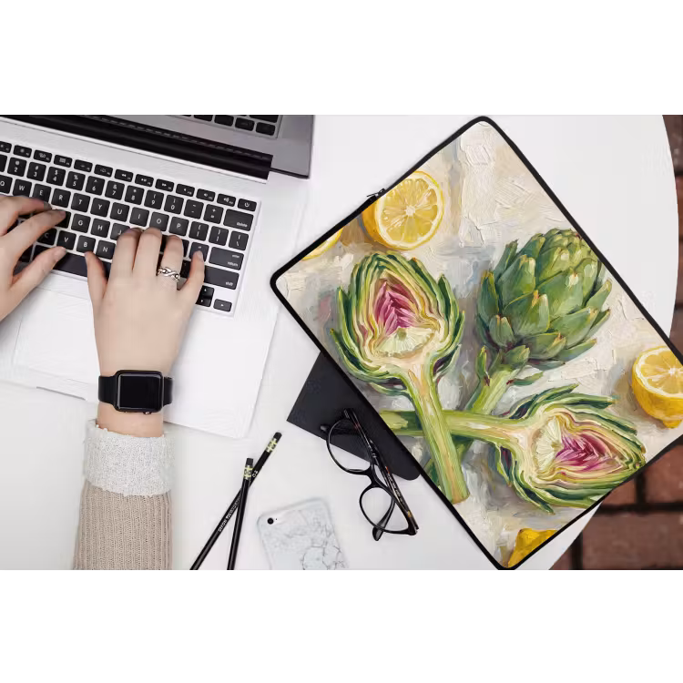 Laptophoes Artisjok - Citroen - Eten - Artisjok - Citroen - Eten laptophoes neopreen klein