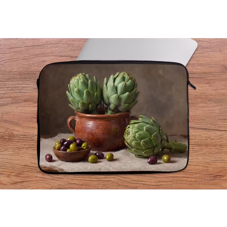 Laptophoes Artisjokken - Olijven - Eten - Artisjokken - Olijven - Eten laptophoes neopreen klein