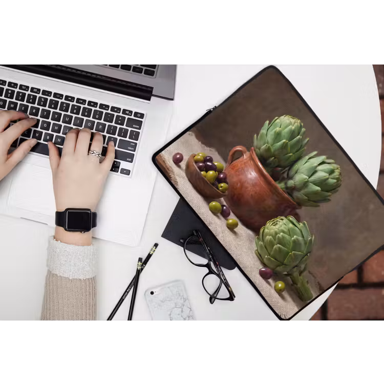 Laptophoes Artisjokken - Olijven - Eten - Artisjokken - Olijven - Eten laptophoes neopreen klein