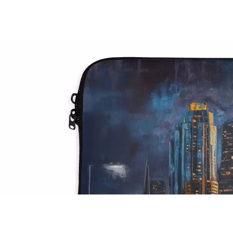 Auto - Skyline - Zon - Blauw laptophoes neopreen klein -detail