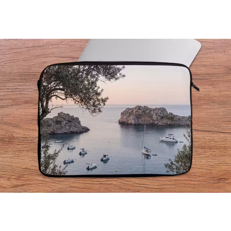 Laptophoes Baai - boten - zonsondergang - Baai - boten - zonsondergang laptophoes neopreen klein