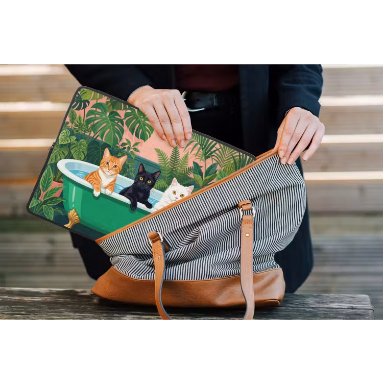 Badkamer - Kattenparade - Kleurrijk laptophoes neopreen klein -tas