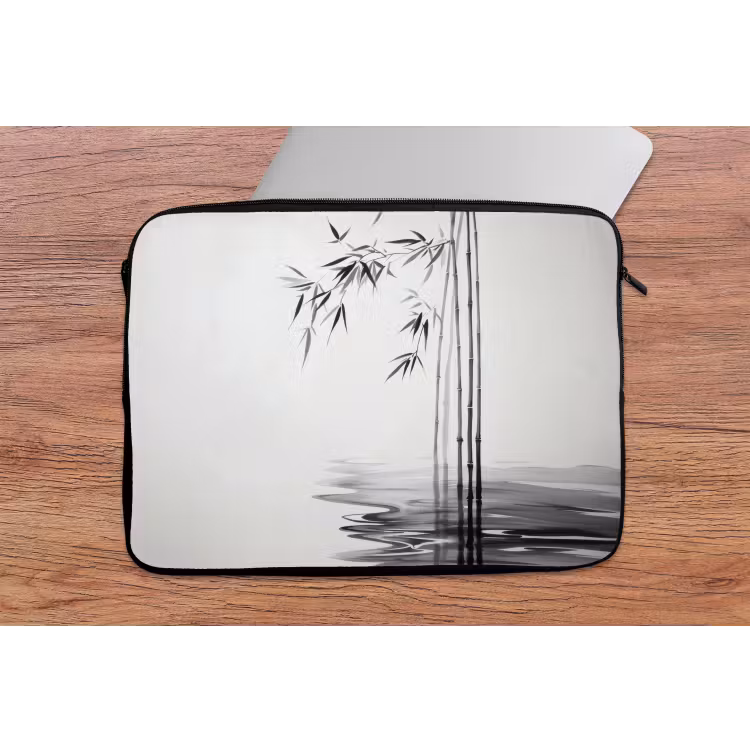 Bamboestammen - Water - Minimalistisch - Wit laptophoes neopreen klein -tafel