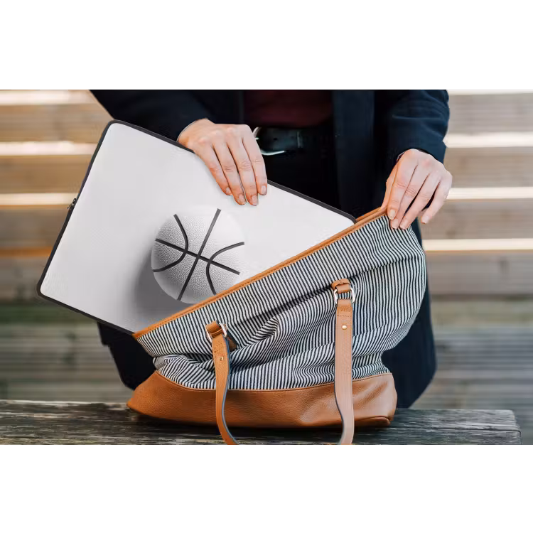 Basketbal - Wit - Schaduw - Lijnen laptophoes neopreen klein -tas