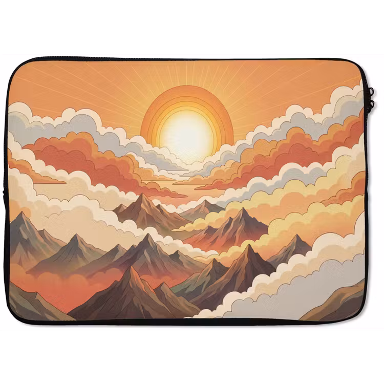 Bergen - Wolken - Natuur - Zonsopgang - Oranje laptophoes neopreen klein -zkaufland3dotto