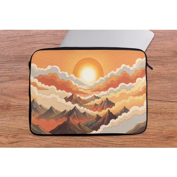 Bergen - Wolken - Natuur - Zonsopgang - Oranje laptophoes neopreen klein -tafel