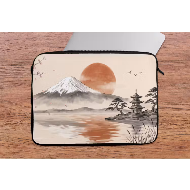Bergtop - Meer - Bloesem laptophoes neopreen klein -tafel