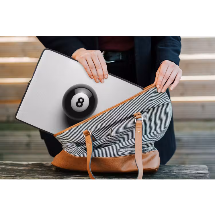 Biljartbal - Getal - Acht - Wit laptophoes neopreen klein -tas