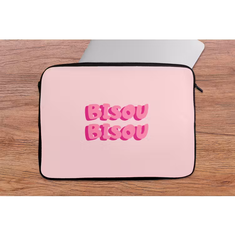 Bisou - Roze - Dikke letters laptophoes neopreen klein -tafel