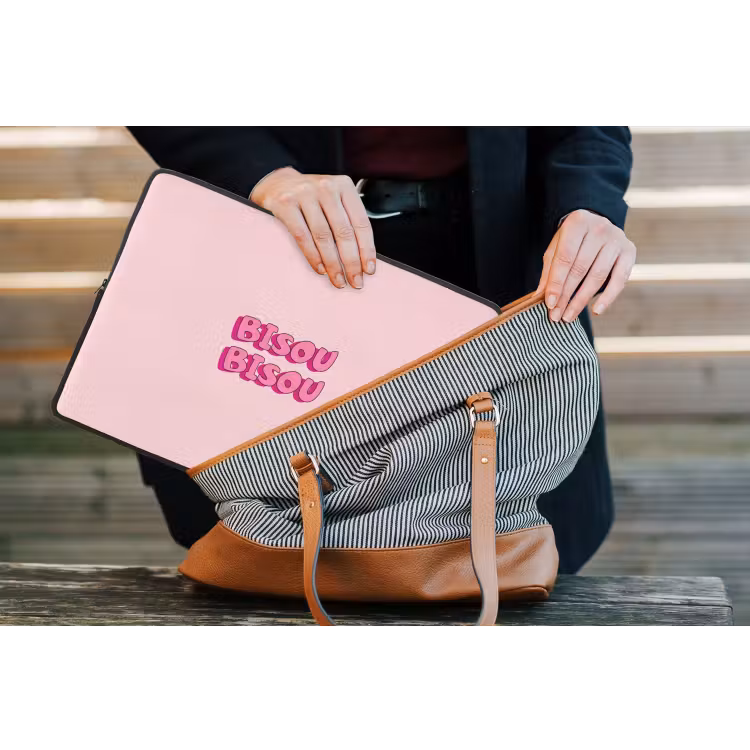 Bisou - Roze - Schaduw laptophoes neopreen klein -tas
