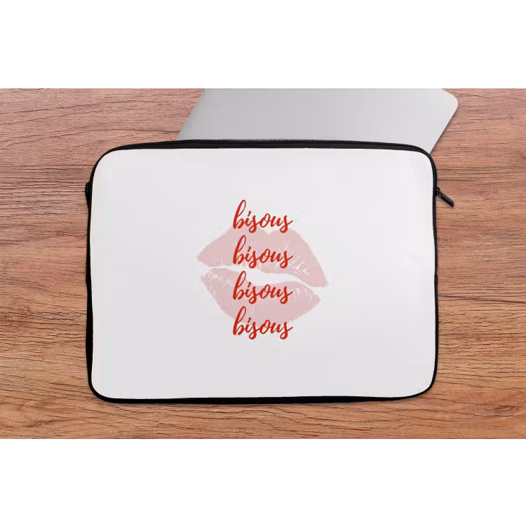 Bisous - Lip - Wit - Rood laptophoes neopreen klein -tafel