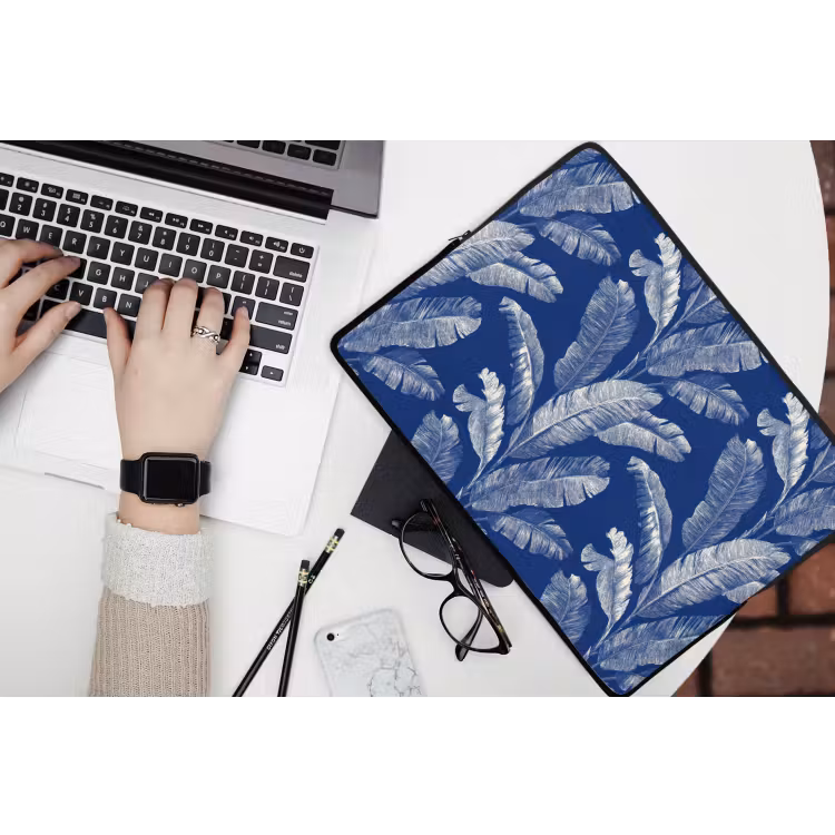 Blad - Palm - Blauw laptophoes neopreen klein 279 -bureau